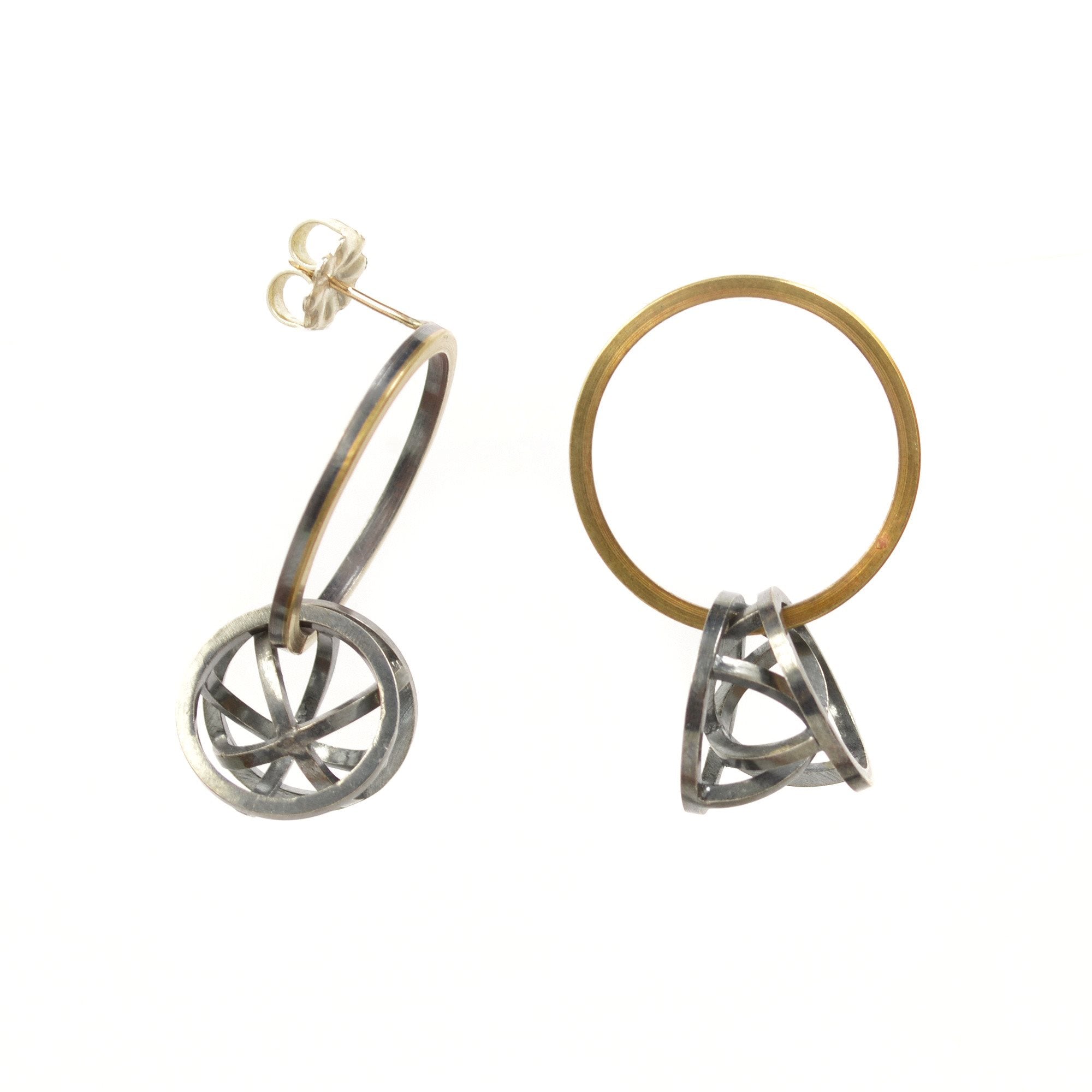 Orbit Hoop Earrings in Sterling Silver, 22k Gold, Black Patina
