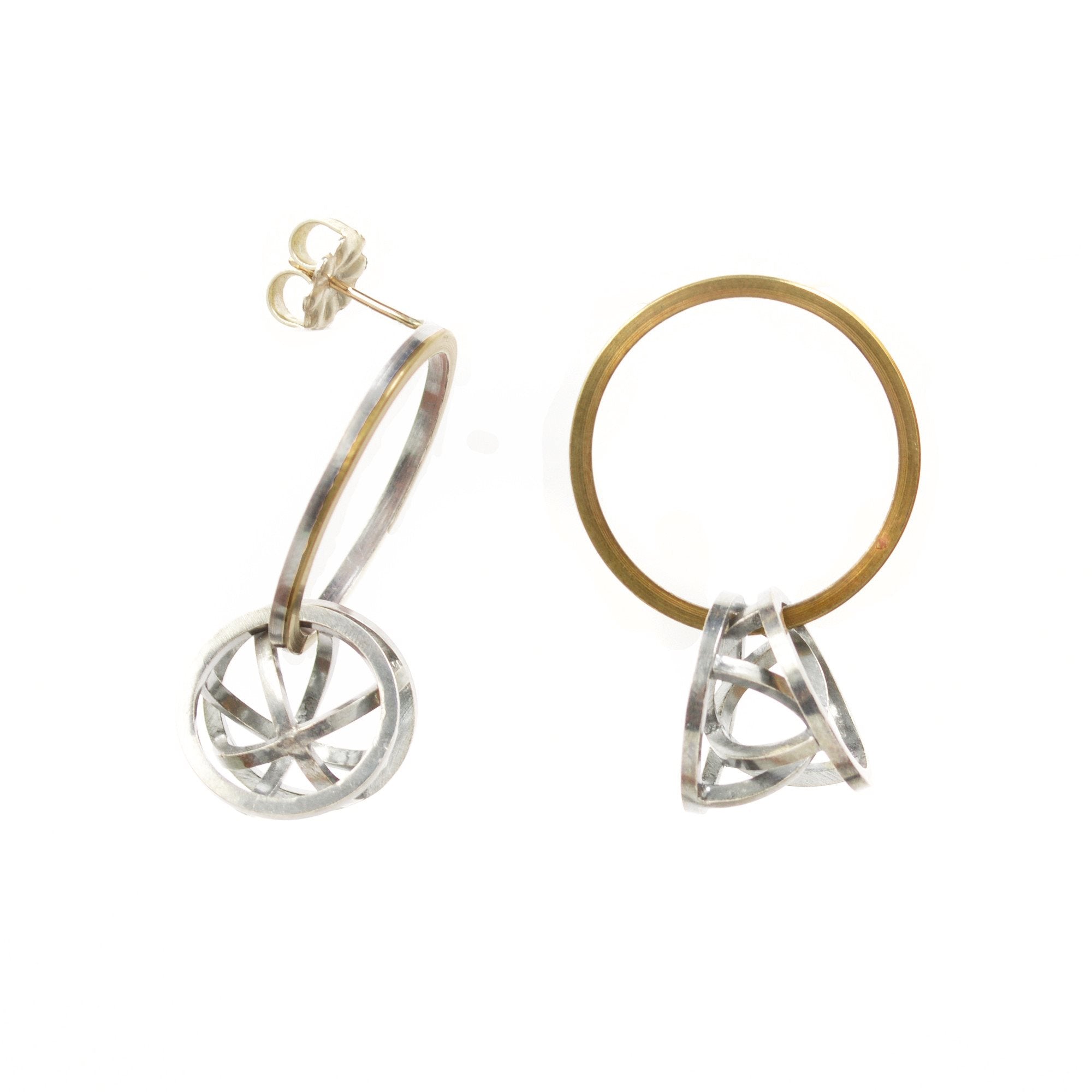Orbit Hoop Earrings in Sterling Silver, 22k Gold