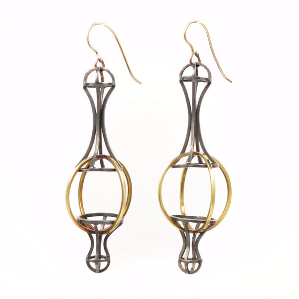 Architectonic Earrings, Sterling Silver, 18k Gold