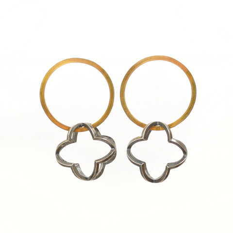 Quatrefoil Orbit Hoop Earrings in 22k gold, Sterling silver with Black Patina