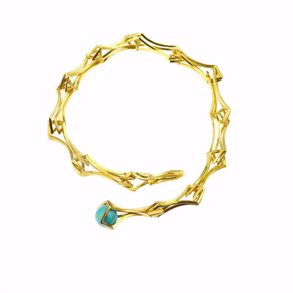 Double Diamond Link Bracelet in 24k Gold on Sterling Silver and Turquoise