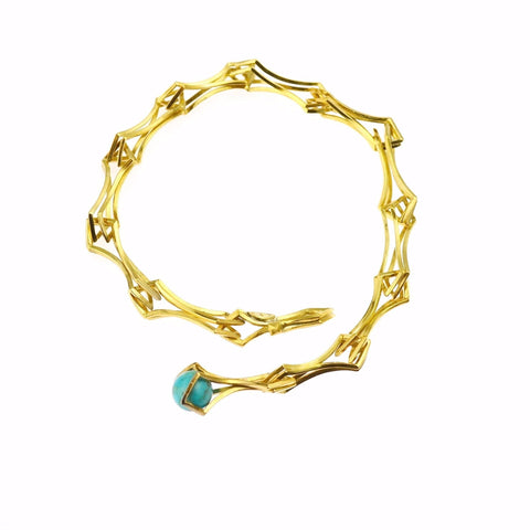 Double Diamond Link Bracelet in 24k Gold on Sterling Silver and Turquoise