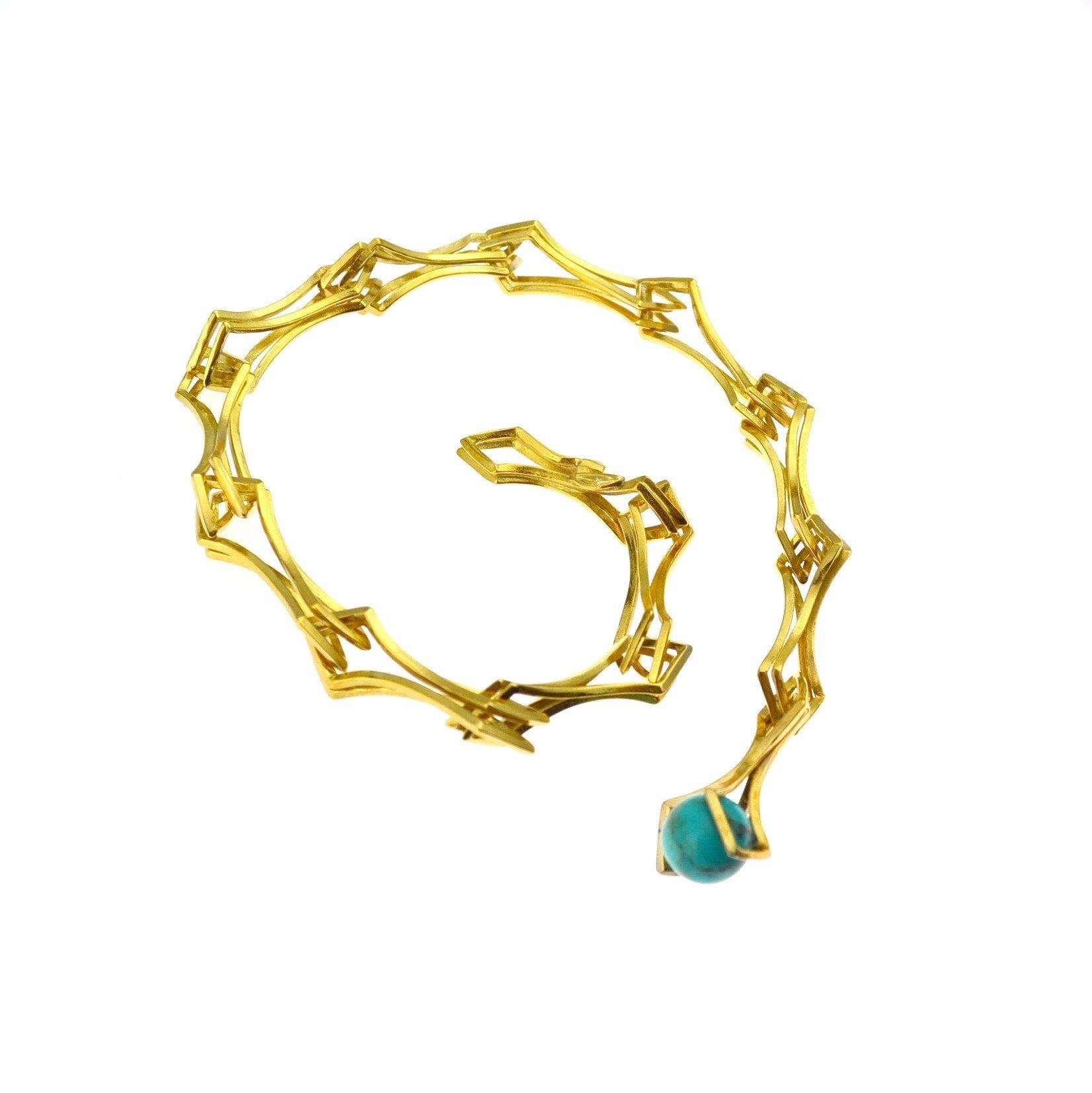 Double Diamond Link Bracelet in 24k Gold on Sterling Silver and Turquoise