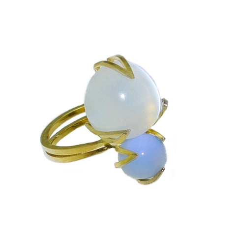 Moon Over Ocean Ring in 18k gold Moonstone and Blue Opal