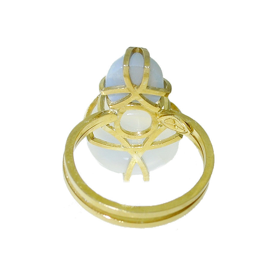 Moon Over Ocean Ring in 18k gold Moonstone and Blue Opal