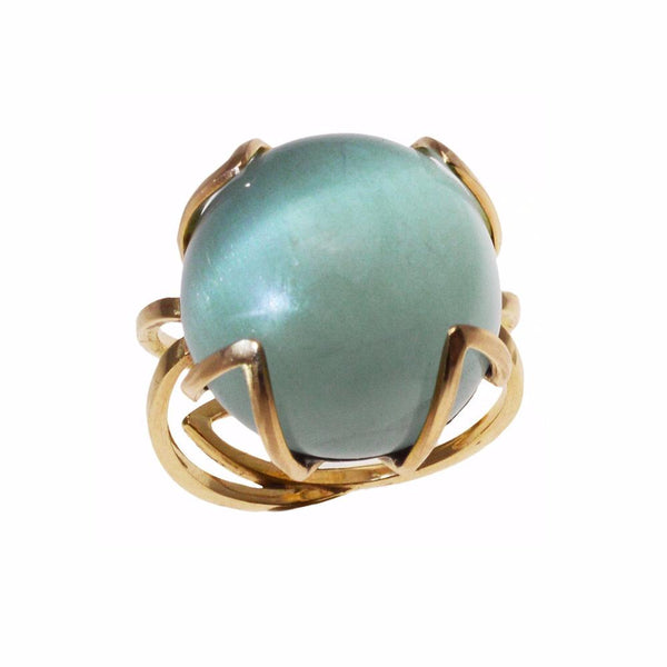 Golden Architectural Elegance with shimmering Cats Eye Aquamarine