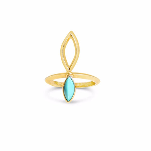 Golden Navette Ring in Turquoise and 14k gold