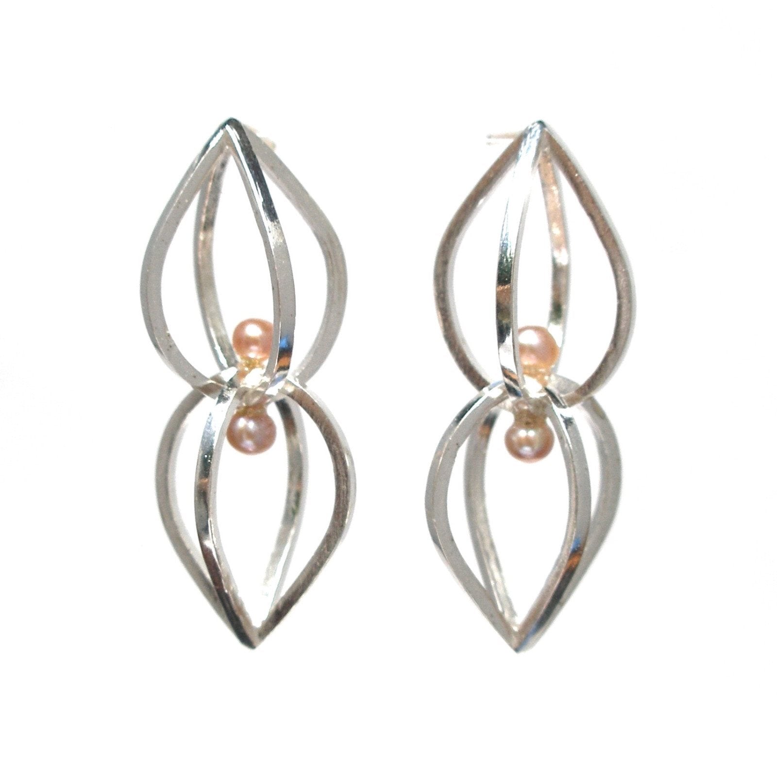 Seed Earrings in Sterling Silver, Pink Pearls