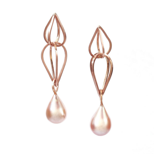 Rose Gold and Soft Rose Pearl Drop Earrings