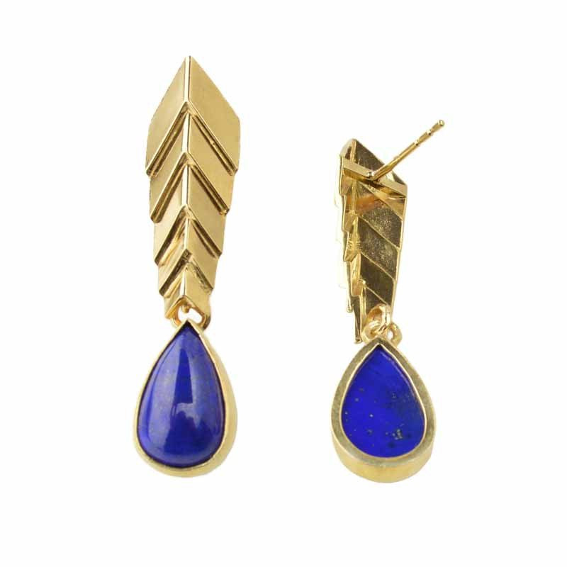 Sar - e - Sang Lapis Comet Earrings 24k Gold on Sterling Silver