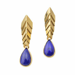 Sar - e - Sang Lapis Comet Earrings 24k Gold on Sterling Silver