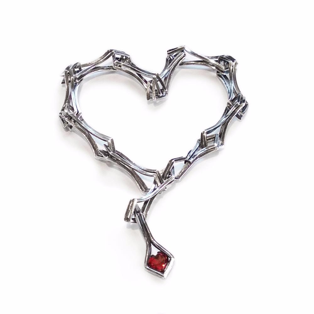 Garnet Heart is Perfect Finish for the Double Diamond Link Bracelet in Sterling Silver