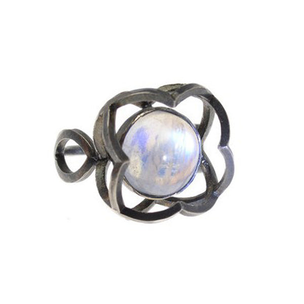 Quatrefoil Ring with Rainbow Moonstone That Appears to Float in the Setting